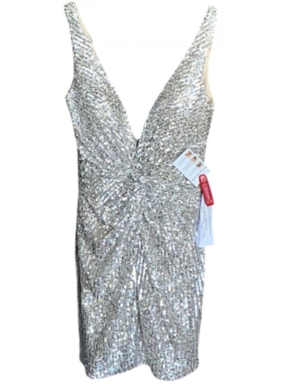 Mac Duggal 26496 Silver Sequin Mini Dress Size 0 New With Tags - Picture 7 of 7